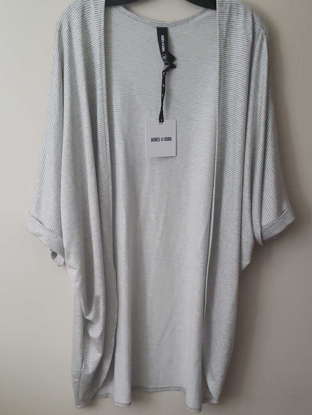 NWT Agnes & Dora Gray and White Striped Open Cardigan